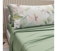PETTI Artigiani Italiani - Cotton Sheets with Pillowcases in Digital Print, French Queen, Complete Top and Bottom Sheet with Corners, Floral 04 143 Sage, 100% Made in Italy