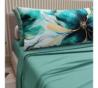 PETTI Artigiani Italiani - Cotton Sheets with Pillowcases in Digital Print, French Queen, Top and Bottom Sheet Set with Corners, Marble 09 Teal, 100% Made in Italy
