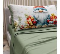 PETTI Artigiani Italiani - Cotton Sheets with Pillowcases in Digital Print of Christmas, Christmas Sheets for a Quarter Quarter Bed, Christmas Bed Set, Xmas 14 Green, 100% Made in Italy