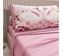 PETTI Artigiani Italiani - Cotton Sheets with Pillowcases in Digital Print, Pizza and a Half Sheet, Complete Bed Set, Pink Swans, 100% Made in Italy