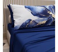 PETTI Artigiani Italiani - Cotton Sheets with Pillowcases in Digital Print, Pizza and a Half Sheet, Double Bed Set, Marble Flower-08, 100% Made in Italy
