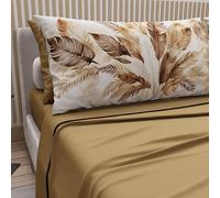 PETTI Artigiani Italiani - Cotton Sheets with Pillowcases in Digital Print, Single Sheet, Complete Bed Set with Palm Tree Design Taupe, 100% Made in Italy