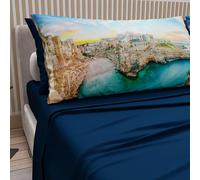 PETTI Artigiani Italiani - Cotton Sheets with Pillowcases in Digital Print, Single Sheet, Complete Bed Set with Polignano Sea Blue Night Design, 100% Made in Italy