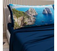 PETTI Artigiani Italiani - Cotton Sheets with Pillowcases in Digital Print, Single Sheet, Complete Bed Set with Capri Design Night Blue, 100% Made in Italy