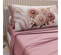 PETTI Artigiani Italiani - Cotton Sheets with Pillowcases in Digital Print, Single Sheet, Complete Bedding Set with Flower Design Powder Onion, 100% Made in Italy