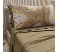 PETTI Artigiani Italiani - Cotton Sheets with Pillowcases in Digital Print, Single Sheet, Marble Design Bedding Set, Taupe, 100% Made in Italy