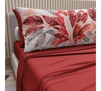 PETTI Artigiani Italiani - Cotton Sheets with Pillowcases in Digital Print, Single Sheet, Red Palm Print Bedding Set, 100% Made in Italy