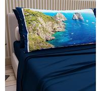 PETTI Artigiani Italiani - Double Bed Linen in Cotton with Pillowcases in Digital Print, for Double Bed, Top and Bottom Sheet Set with Corners, Night Blue, 100% Made in Italy