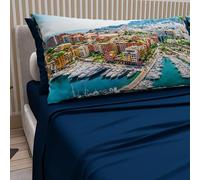 PETTI Artigiani Italiani - Double Bed Sheets Cotton with Pillowcases in Digital Print, Complete Sheet for Double Bed Monaco Night Blue, 100% Made in Italy
