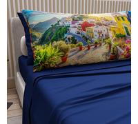 PETTI Artigiani Italiani - Double Bed Sheets Cotton with Pillowcases in Digital Print, Complete Sheet for Double Bed Ischia Design, Electric Blue, 100% Made in Italy