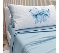 PETTI Artigiani Italiani - Double Bed Sheets in Cotton with Pillowcases in Digital Print, for Double Bed, Complete Top and Bottom Sheet with Corners, Light Blue, 100% Made in Italy