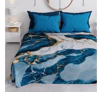 PETTI Artigiani Italiani - Double Bedspread Spring Summer Light Blanket Double Bed Sheet Marble Ocean Blue 100% Made in Italy
