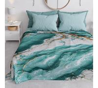 PETTI Artigiani Italiani - Double Bedspread Spring Summer Light Blanket Double Bed Sheet with Aquamarine Marble 100% Made in Italy