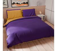 PETTI Artigiani Italiani - Double Duvet Cover, Duvet Cover and Pillowcases in Microfiber, Bicolor Purple/Ochre Yellow, 100% Made in Italy