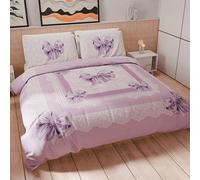 PETTI Artigiani Italiani - Double Duvet Cover Set 220 x 200 cm (2 Pillowcases 80 x 80 cm Included), Microfibre Duvet Cover Set with Digital Print Lilac Bow - Made in Italy