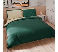 PETTI Artigiani Italiani - Duvet Cover Set 260x240 cm with 2 Pillowcases 50x80 cm, Soft Microfibre, Taupe - Emerald Green