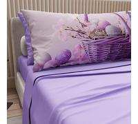 PETTI Artigiani Italiani - Easter Cotton Sheets with Pillowcases in Digital Print, Double Bedsheets, Easter Double Bed Set, 20 Lilac, Made in Italy