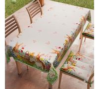 PETTI Artigiani Italiani - Easter Tablecloth Stain Resistant Rectangular 140x300 cm 14 Seats, Microfibre Kitchen Table Cover, Bunny Design Rabbits and Eggs, 100% Made in Italy