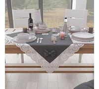 PETTI Artigiani Italiani - Elegant Centerpiece, Kitchen Table Centerpiece, Solid Colour Centerpiece with Lace Frill and Bows, Cotton Centerpiece, 95 x 95 cm