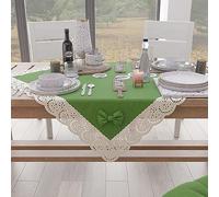 PETTI Artigiani Italiani - Elegant Cotton Centerpiece for Kitchen Table, Living Room, Dining Room, Solid Color Table Centre with Lace Frill and Bows, Green 95 x 95 cm