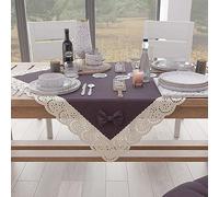 PETTI Artigiani Italiani - Elegant Cotton Centerpiece for Kitchen Table, Living Room, Dining Room, Solid Colour Table Centre with Lace Frill and Bows, Mauve 95 x 95 cm