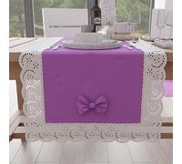 PETTI Artigiani Italiani - Elegant Cotton Table Runner, for Kitchen Table, Living Room, Dining Room, Plain Tablecloths with Lace Frill and Bows 40 x 140 cm, Lilac