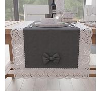 PETTI Artigiani Italiani - Elegant Cotton Table Runner, for Kitchen Table, Living Room, Dining Room, Plain Tablecloths with Lace Frill and Bows 40 x 140 cm, Dark Grey