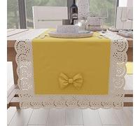 PETTI Artigiani Italiani - Elegant Cotton Table Runner, for Kitchen Table, Living Room, Dining Room, Plain Tablecloths with Lace Frill and Bows 40 x 140 cm, Yellow