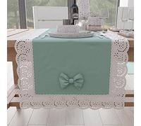 PETTI Artigiani Italiani - Elegant Cotton Table Runner, for Kitchen Table, Living Room, Dining Room, Plain Tablecloths with Lace Frill and Bows 40 x 140 cm, Aqua