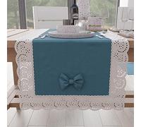 PETTI Artigiani Italiani - Elegant Cotton Table Runner for Kitchen Table, Living Room, Dining Room, Plain Tablecloths with Lace Frill and Bows 40 x 140 cm, Avion