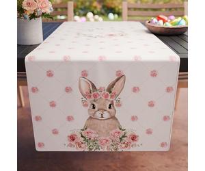 PETTI Artigiani Italiani - Italian Made Easter Table Runner, Digital Print, A-Pink Rabbit, RNNCDP-PINK_RABBIT-1PZ