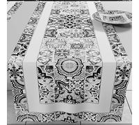 PETTI Artigiani Italiani - Italian Table Runner, Digital Print, Vietri Black, 100% Made in Italy