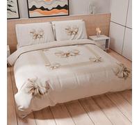 PETTI Artigiani Italiani - King size duvet cover 240 x 220 cm (2 pillowcases 80 x 80 cm included), microfibre bedding set with beige bow print - Made in Italy