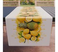 PETTI Artigiani Italiani - Kitchen Textile Accessories, Elegant Table Runner 40 x 140 cm in Microfibre, Table Cloth in Digital Print Lemons and Pineapples, 100% Made in Italy