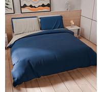 PETTI Artigiani Italiani - Maxi Double Duvet Cover Set 240 x 220 cm (2 Pillowcases 80 x 80 cm Included), Soft Microfibre Duvet Cover Set, Plain Grey Light Grey - Night Blue