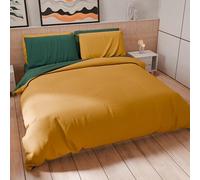 PETTI Artigiani Italiani - Maxi Double Duvet Cover Set 240 x 220 cm (2 Pillowcases 80 x 80 cm Included), Soft Microfibre Duvet Cover Set, Solid Colour Emerald Green - Yellow Ochre
