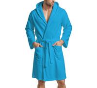 PETTI Artigiani Italiani Microfibre Bathrobe Men Women with Hood, Pockets, Belt, Unisex Quick Drying for Gym, Pool, Beach, Spa, Light Blue, M