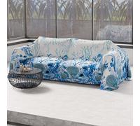 PETTI Artigiani Italiani - Microfibre Sofa Cover 220 x 270 cm, Coral Blue Pattern | Multipurpose for Sofas, Bedspreads and Table Covers | Washable Protective Cover