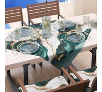 PETTI Artigiani Italiani - Modern Centerpiece Tablecloth with Teal Marble Effect, Kitchen Centerpiece, 90 x 90 cm, 100% Made in Italy