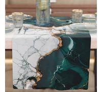 PETTI Artigiani Italiani - Modern Elegant Table Runner Tablecloth with Teal Marble Effect, 100% Made in Italy