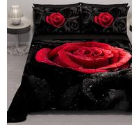 PETTI Artigiani Italiani - One and a Half Bedspread, One and a Half Quilt, Spring Double Face Solid Color and Digital Print, Black Roses, 100% Made in Italy