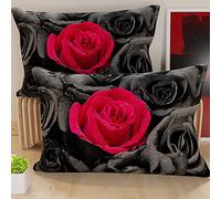 PETTI Artigiani Italiani - Pair of Pillow Cases 30 x 50 cm in Microfibre, Cushions for Bedroom Furniture, Sofa, Living Room, Set of 2 Cushion Covers, Black Roses Pillowcase, 100% Made in Italy