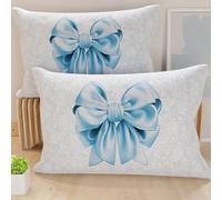 PETTI Artigiani Italiani - Pair of Pillow Cases 30 x 50 cm in Microfibre, Pillows for Bedroom Furniture, Sofa, Living Room, Set of 2 Cushion Covers, Light Blue Bow, 100% Made in Italy
