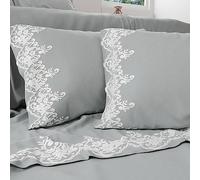 PETTI Artigiani Italiani - Percale Double Bed Sheet with Lace Percale Double Bed Set Grey Lace Bedding Set 100% Made in Italy