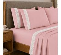 PETTI Artigiani Italiani - Percalle Cotton Double Bed Sheet Set with Pink St. Gallen Lace, 4-Piece Bedding Set, 100% Made in Italy
