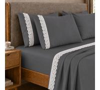 PETTI Artigiani Italiani - Percalle Cotton Sheet Set with Lace St. Gallen Smokey Grey, 3-Piece Bedding Set, 100% Made in Italy