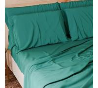 PETTI Artigiani Italiani-Piece French Queen Size Sheet Set, Soft and Breathable, Complete Bed Set with Top Sheet, Fitted Sheet with Elasticated Corners and 2 Pillowcases Teal Sheets