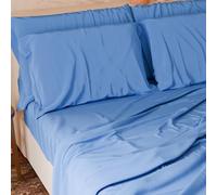 PETTI Artigiani Italiani - 4-Piece Soft and Breathable French Bed Sheet Set with Top Sheet, Fitted Bottom Sheet and 2 Pillowcases Light Blue