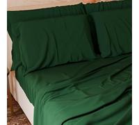 PETTI Artigiani Italiani-Piece French Queen Size Sheet Set, Soft and Breathable, Complete Bed Set with Top Sheet, Fitted Sheet with Elasticated Corners and 2 Pillowcases Green Sheets
