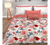 PETTI Artigiani Italiani - Quilt, Winter Duvet, Winter Quilt, Single Double Face Quilt Solid Color and Digital Floral Print 19 White, 100% Anti-Allergic Microfiber, Made in Italy